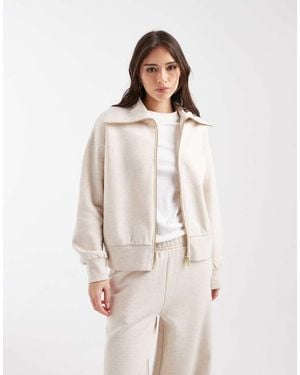 Miss Selfridge Premium Zip Up Collar Detail Sweatshirt - Natural