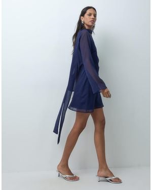 ASOS Chiffon Bias Cut Mini Dress With Matching Scarf - Blue