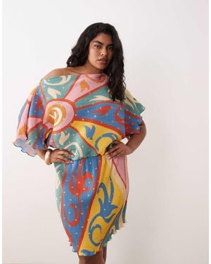 Never Fully Dressed – tilly – schulterfreies, plissiertes minikleid mit kaleidoskop-print - Orange