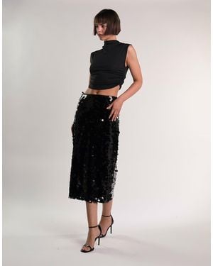 Glamorous High-Waisted Midi-Skirt - Black