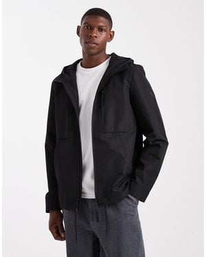 Threadbare Short Hooded Windbreaker With Pocket Detail - Black