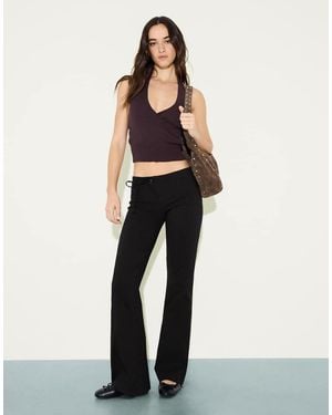 Bershka Low-rise Flared Trousers - Black