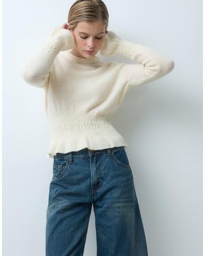 ASOS Cinched Waist Wool Blend Sweater With Long Sleeves - White