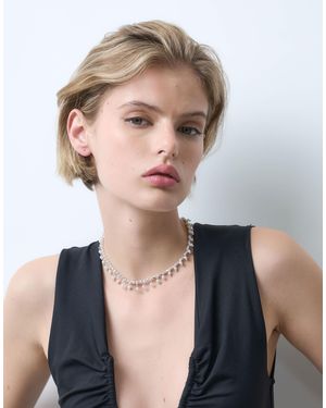 ASOS Choker Necklace With Crystal Cupchain And Faux Pearl Design - Metallic