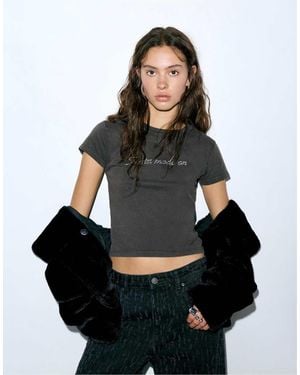 Pull&Bear Black T-shirt With Rhinestones