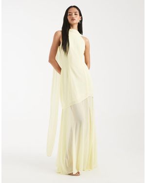 TFNC London Bridesmaid Chiffon Sheer Scarf Detail Maxi Dress With Sheer Skirt - Natural