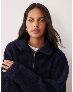 Miss Selfridge Chunky Rib Knit Zip Batwing Cardigan - Blue