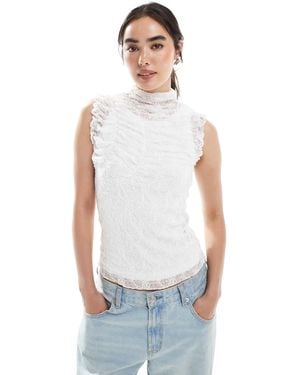Vero Moda Sheer Ruched Lace Sleeveless Top - White