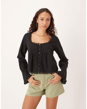 ASOS Lace Trim Babydoll Blouse - Black
