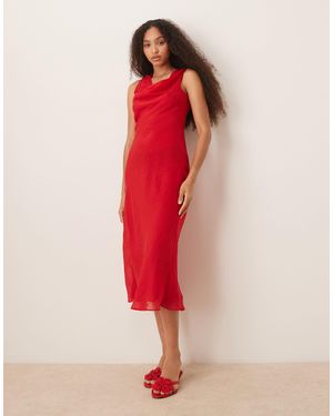 Mango Cowl Neck Satin Midi Dress - Red
