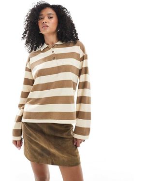 ONLY Felpa Stile Polo A Maniche Lunghe E A Righe - Marrone
