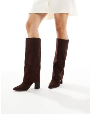 London Rebel Elena Fold Over Knee Boots - Brown