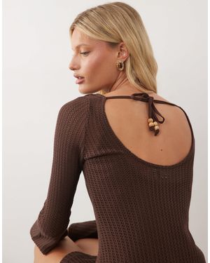 ASOS Crochet Jersey Long Angel Sleeve Mini Dress - Brown