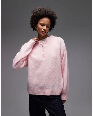 ASOS Knit Oversized Wool Blend Henley Sweater - Pink