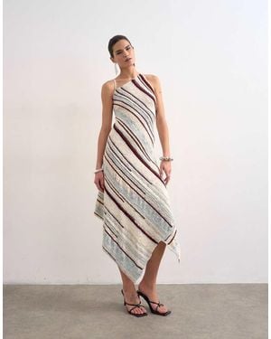 TOPSHOP Knitted Asymmetric Stripe Full Skirt Dress - White