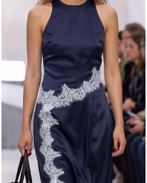 NA-KD Contrast Lace Satin Midi Dress - Blue