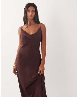 Mango Cowl Neck Strappy Satin Midaxi Dress - Purple