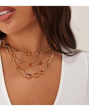 ASOS Asos Design Curve Multi-row Amber-stone Necklace Set - Brown