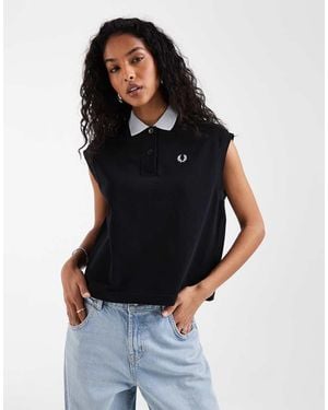 Fred Perry Contrast Mesh Collar Sleeveless Polo Shirt - Black