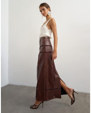 TOPSHOP Premium Faux Leather Cutwork Detail Column Maxi Skirt - Brown