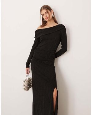 Y.A.S Off Shoulder Glitter Midi Dress With Leg Split - Multicolour