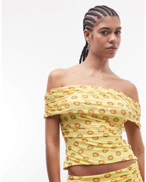 AFRM Sophie - top d'ensemble en tulle à pois avec épaules dénudées et détail noué au dos - Jaune