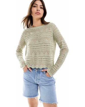 Jdy Boatneck Broderie Long Sleeve Top - Blue