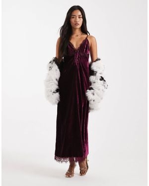 Miss Selfridge Velvet And Lace Cami Maxi Dress - Red