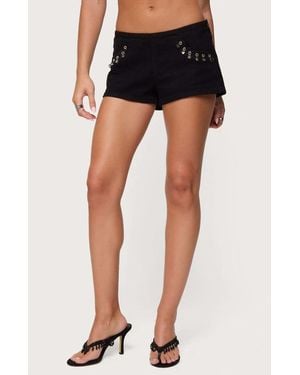 Edikted Charm & Grommet Denim Shorts - Blue