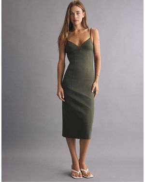 Stradivarius Bengaline Midi Dress With Straps - Green