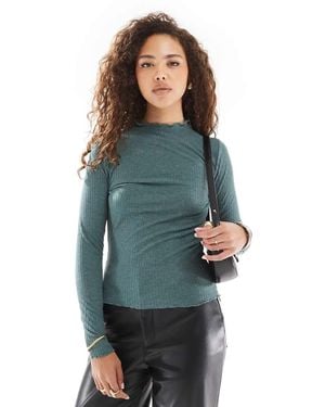 ONLY Lettuce Edge High Neck Ribbed Top - Blue