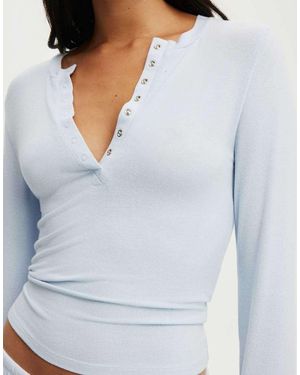 Cotton On Super Soft Henley Long Sleeve Top - Grey