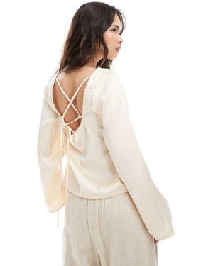 ASOS Tie Back Satin Long Sleeve Top - White
