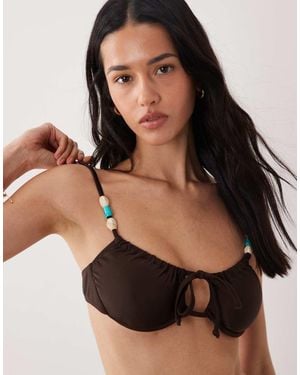 Brave Soul Underwired Bikini Top With Beaded Detail - Black