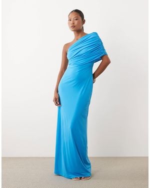 TFNC London Slinky Draped One Shoulder Maxi Dress - Blue