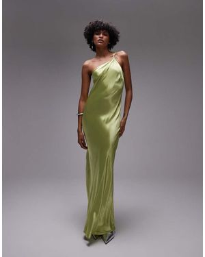 TOPSHOP Asymmetric One Shoulder Open Back Midi Occasion Dress - Green