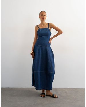 TOPSHOP Denim Barrel Maxi Dress - Blue