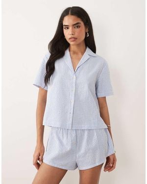 GOOD AMERICAN Cotton Seersucker Collar Boxy Fit Shirt - White