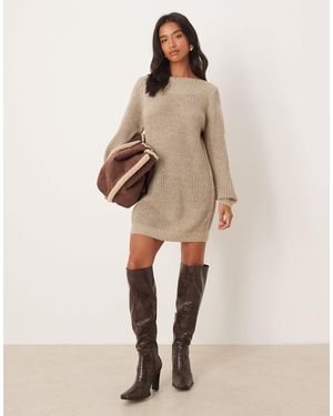 JDY Petite Wide Neck Knit Mini Jumper Dress - Natural