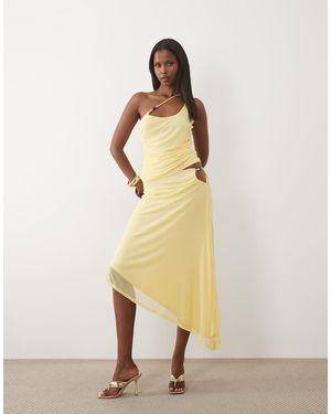 ASOS Co-ord Mesh Asymmetric Midi Skirt With Beaded Trim - Natural