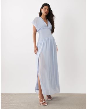TFNC London Chiffon V Neck And Back Asymmetric Drop Waist Maxi Dress - White