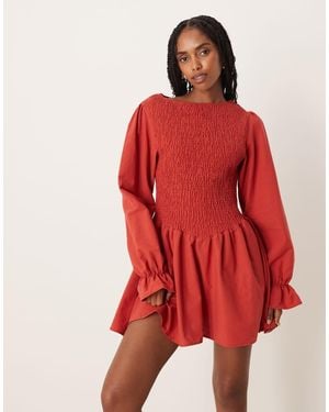 ASOS Linen Blend Shir Mini Dress - Red