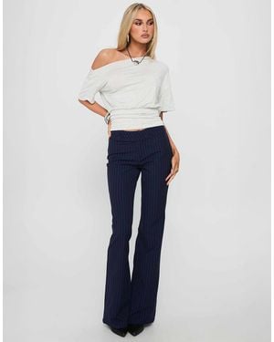 Princess Polly Kinkirk Mid Rise Slim Fit Button Detail Flared Tailored Pants - Blue