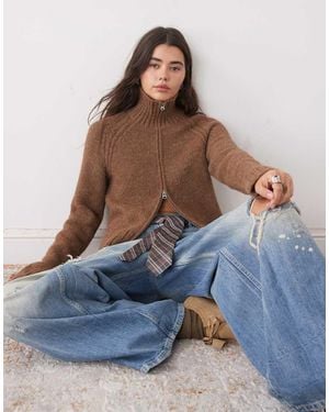 Weekday Wool Blend Hairy Knit Zip Through Cardigan - Blue