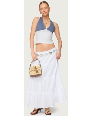 Edikted Petite Charlotte Tiered Maxi Skirt - White