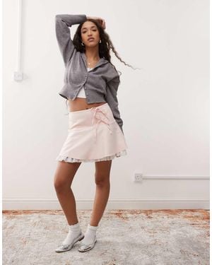 Miss Selfridge Flippy Mini Skirt With Bows - Pink