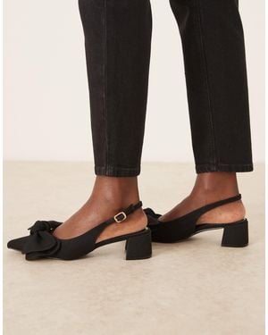 ASOS – symphony – riemchenpumps aus em leinen mit mittelhohem blockabsatz, fersenriemen und schleife - Schwarz