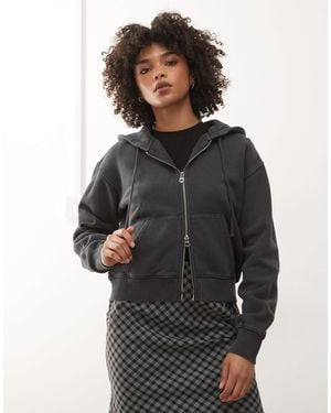 Weekday Slim Fitted Zip Through Hoodie - Gray