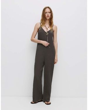 Pull&Bear Lange Jumpsuit Met Bandjes - Grijs