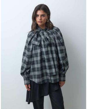Iyal Bow Detail Balloon Sleeve Shirt Co-ord - Grey